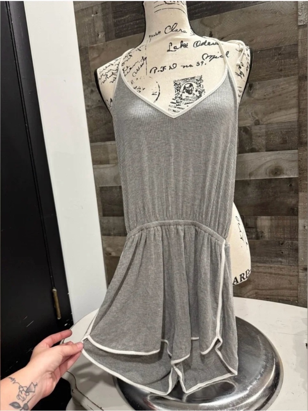Forever 21 - Gray Ribbed Halter Top Backless Romper
